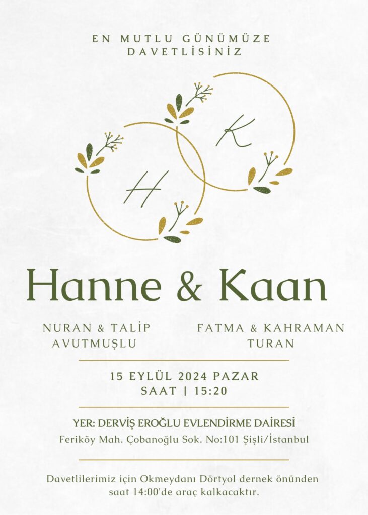 Hanne Avutmuşlu & Kaan Turan’ın Nikah Törenine Davetlisiniz