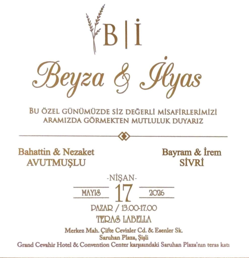 İlayda Akbay & Muhammed Avutmuşlu'nun 29 Haziran 2025 Pazar günü gerçekleştirilecek Nikah törenlerine Davetlisiniz